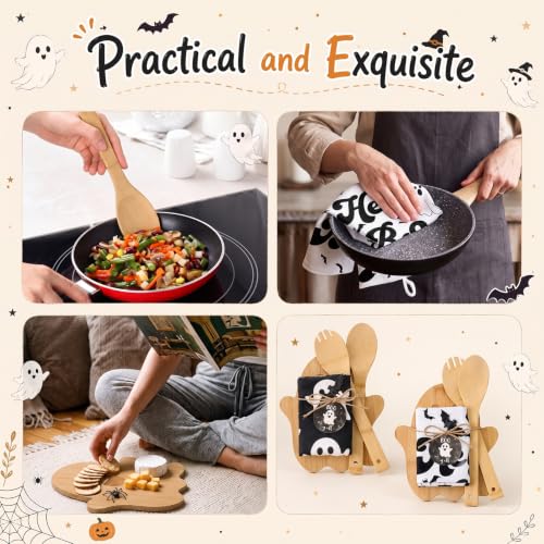 Halloween Ghost Kitchen Gift Set - 37 Pcs Bamboo Cutting Boards Towels Spoons - Ghost Theme