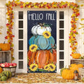 Fall Pumpkin Front Door Cover - Autumn Halloween Welcome Decor