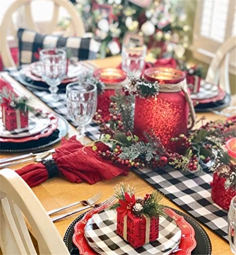 Buffalo Check Plaid Table Runner 13x108 Inches - 2 Pack Black & White Christmas Decor