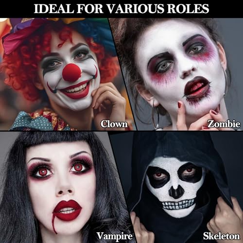 Halloween Face Paint Kit for Adults - Black White Red Makeup with Brushes & Tattoos