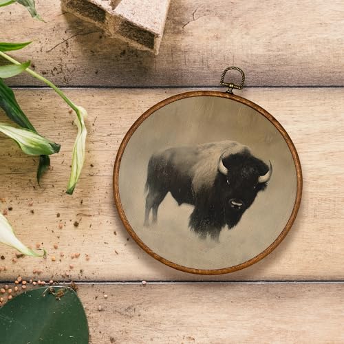 KSDUT Retro Cow Wall Art Decor - Round Mid Century Modern Canvas Frame - Animal Variation 7