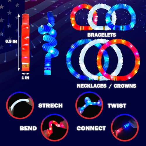 July 24 PCS Party Favors Glow Sticks & LED Glasses for Kids - Red White Blue