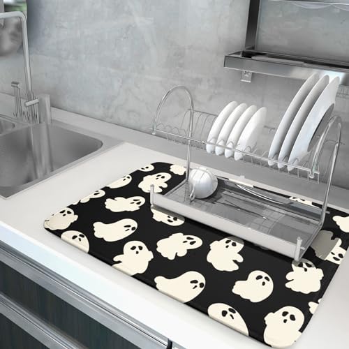 Kawani Halloween Ghost Dish Drying Mat 18x24 Inches Reversible Microfiber Kitchen Mat
