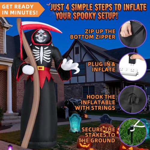8FT Halloween Inflatable Grim Reaper with LED Lights Outdoor Yard Decor - Black Reaper