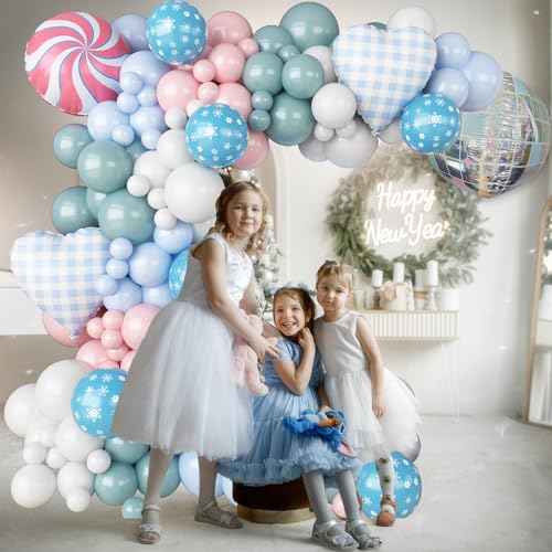 Pink Blue Snowflake Balloon Arch Kit - Wonderland Holiday Party Decorations
