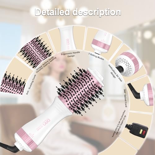DAN Auto Dual Voltage Hair Dryer Brush(100V-240V),Travel Hair Dryer Brush with Multi-Function Plug Adapter,One Step Blow Dryer Brush and Styler Volumizer