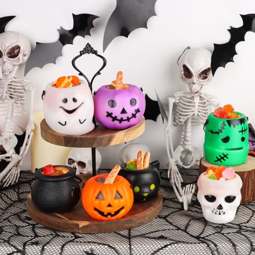 Mini Halloween Candy Buckets Set of 14 with Handle - Pumpkin Ghost Skull Design