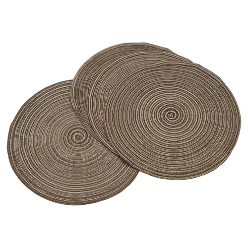 Coffee 15 Inch Round Braided Placemats Set of 4 - Woven Table Decor
