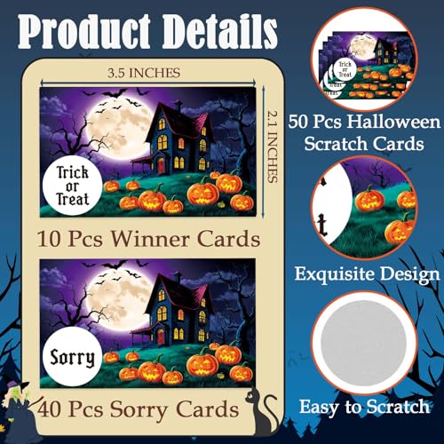 Halloween Scratch Off Cards with Moons - 50 Pack Spooky Party Game & Decoration