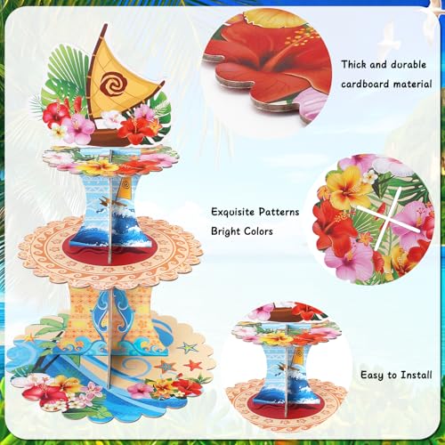 3-Tier Hawaiian Cupcake Stand for Luau Party and Birthday Decorations