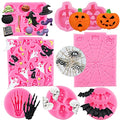 Halloween Silicone Cake & Candy Molds 7-Pack - Skull, Pumpkin, Ghost, Witch, Skeleton Hand, Bat, Spider