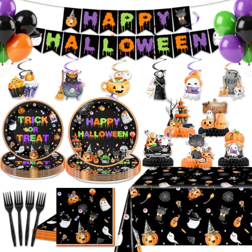 Halloween Party Decorations Kit with Plates Banner & Centerpieces - 24 Guests