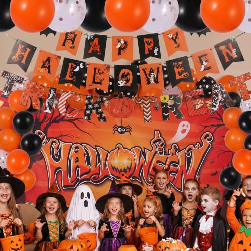 Halloween Party Decorations Set with Banner, Backdrop, Garland & Balloons