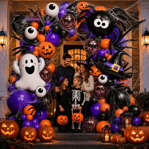 Halloween Balloon Garland Arch Kit with 156pcs Spooky Decorations