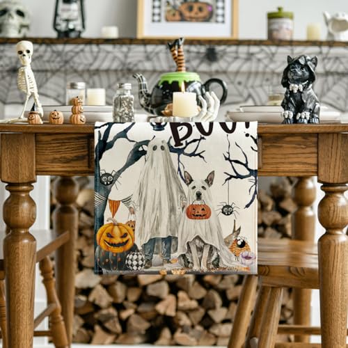 Halloween Table Runner 13x108 Inch Beige Polyester Decorative Home Party Decor