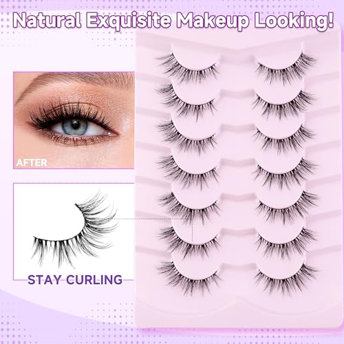 EVENTILL Cat Eye 15MM Wispy False Eyelashes - Natural 3D Volume, Thin Band, Reusable