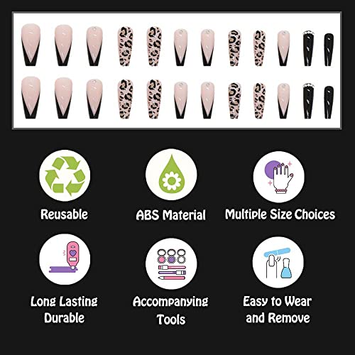 Black Press On Nails Coffin Shape Fake Nails for Women - Easy DIY Manicure