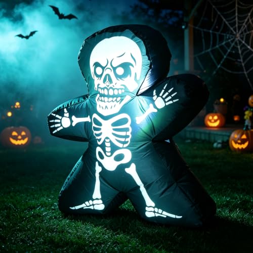 Halloween Inflatable Pumpkin Skeleton Yard Decoration - Square Variation - Light Up, Spooky & Cute