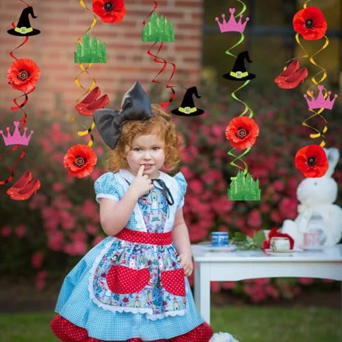 Red Poppy Flower Party Decorations Set with Ceiling Swirls and Banner