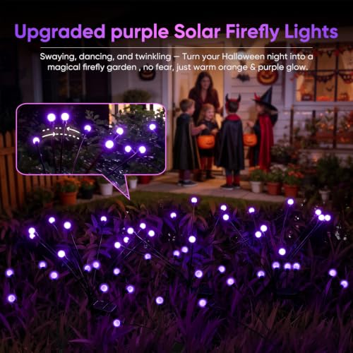 Adjustable Height Solar Firefly Outdoor Halloween Lights - Purple 4 Pack