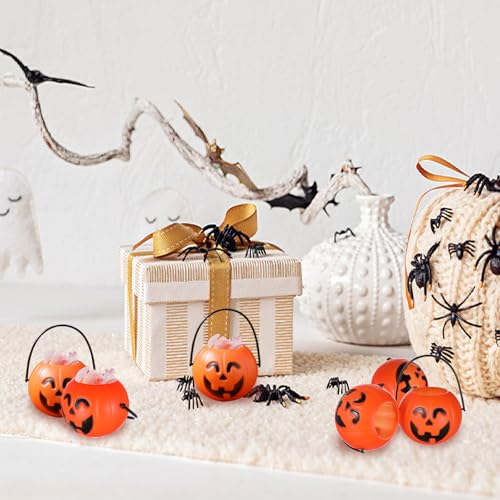Mini Halloween Pumpkin Buckets - 20 Pack, Plastic Candy Baskets for Trick-or-Treating