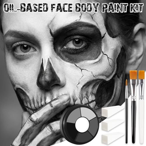 Skeleton Makeup Kit - Face & Body Paint Palette with 3 Brushes & Sponges - 09 Grey