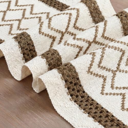 12x72 Inch Coffee Stripe Diamond Woven Table Runner - Light Coffee