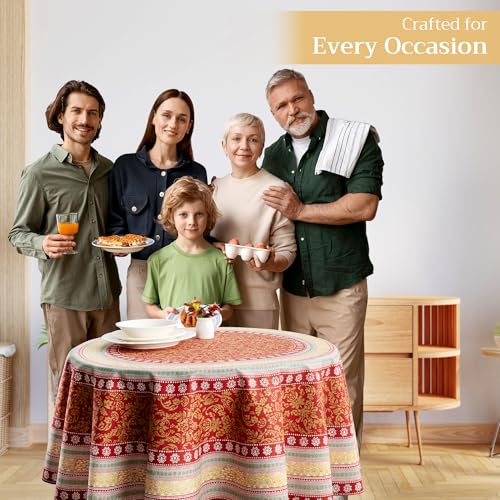 Sofia 63-Inch Round Cotton Tablecloth - Reusable Holiday & Fall Decor