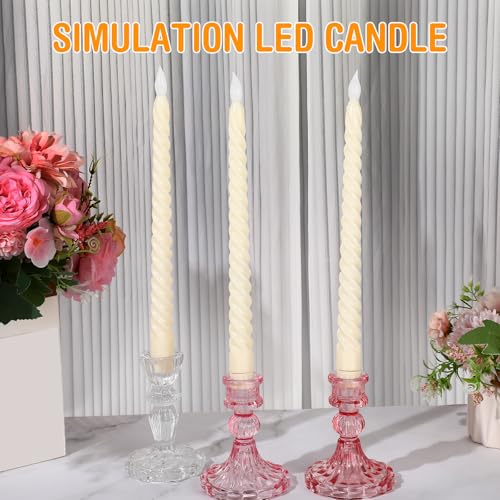 Ivory Spiral Flameless Taper Candles 50 Pack 10.8 Inch Battery Operated Flickering LED for Weddings Halloween Christmas
