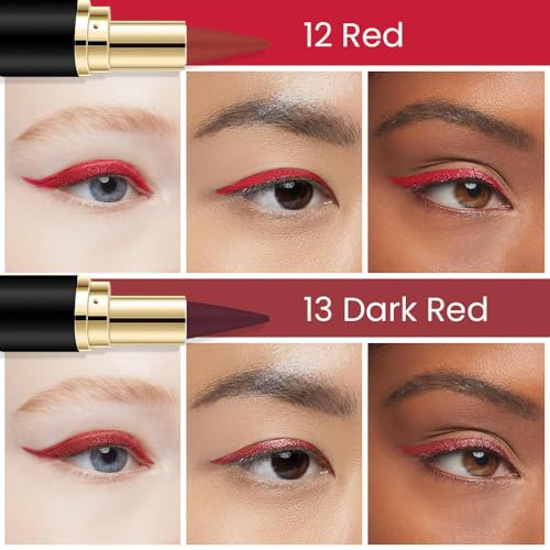 evpct 2-Pack Waterproof Gel Eye Liners - Red & Dark Red, Smudge Proof, Liquid & Crayon Eyeliner Set