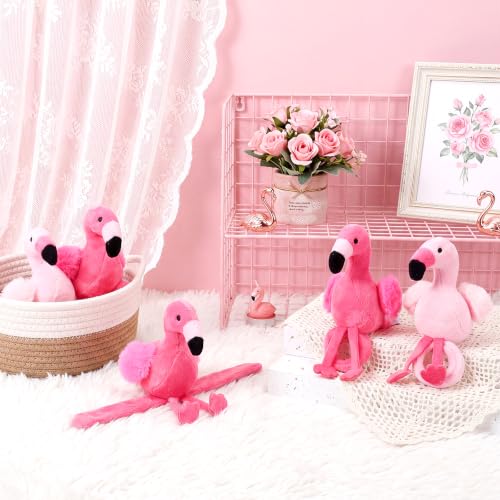 Light Flamingo Party Favors Slap Bracelets - Pack of 8 Plush Animal Gifts