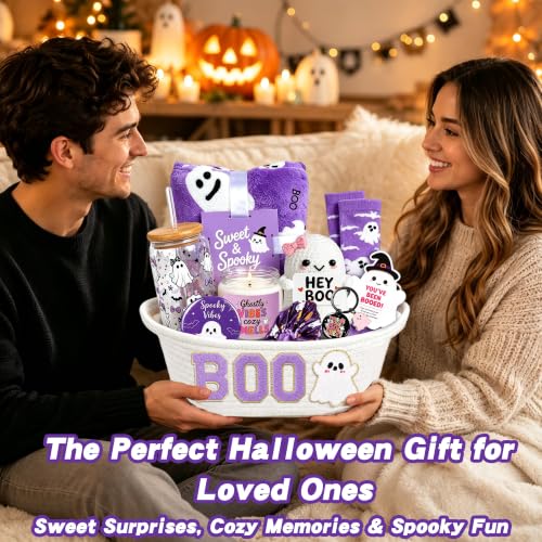 Purple Halloween Gift Basket for Women - Boo Themed Cozy Set