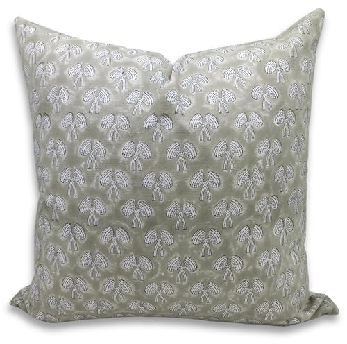 20x20 Inch Green Handmade Block Print Cotton Throw Pillow Cover - Fall Decor