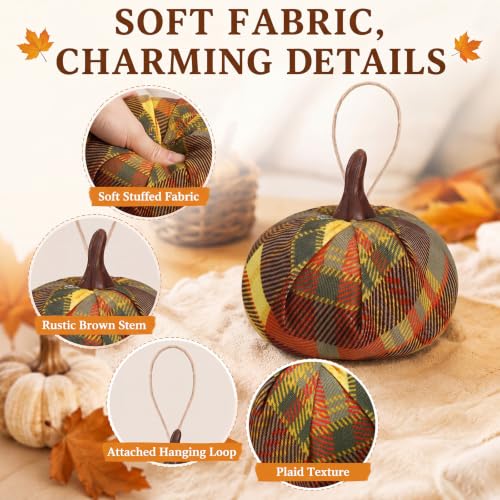 Fall Fabric Pumpkin Ornaments - Set of 12 Thanksgiving Hanging Decorations