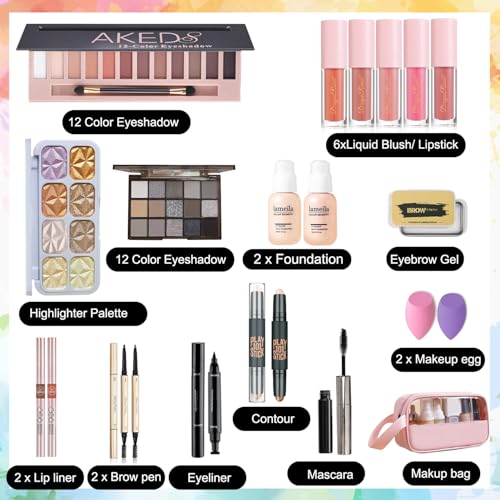 Full Makeup Kit for Women and Teens with Eyeshadow Lipstick Blush & Storage Bag