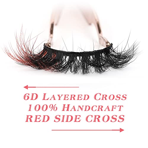 E-Red False Mink Eyelashes Volumizing Wispy Color Lashes with Red Ends – Pack by Kiromiro