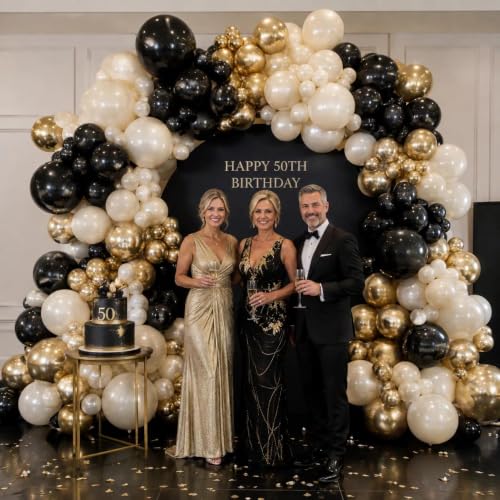 Black White Metallic Gold Double Stuffed Balloon Garland Kit for Celebrations Variation of THIS listing