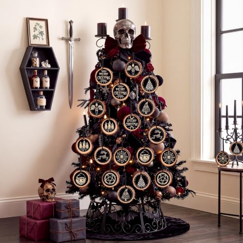 Vercraft Spooky Christmas Ornaments Set - 30 Gothic Wooden Holiday Decorations
