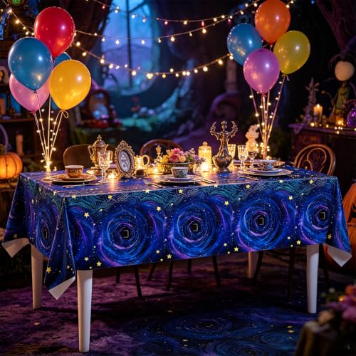 Starry Night Ghost House Halloween Tablecloths - 2 Pack, Disposable, 108x54 Inches