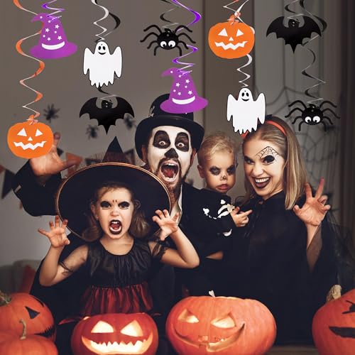 Halloween Hanging Swirls Decorations - 30PCS Ghost Spider Witch Pumpkin Bats in Black Orange Purple
