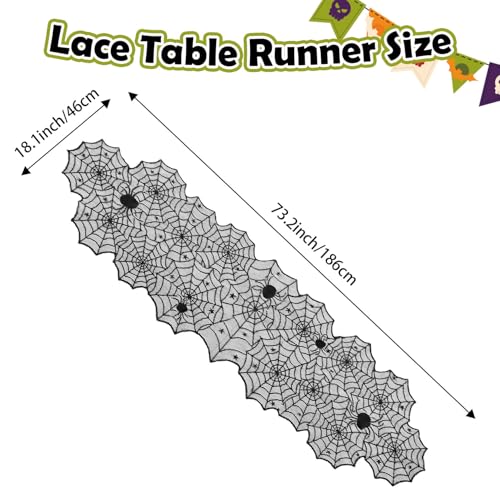 Halloween Table Runner Black Lace Spider Web 18x73 Inch Gothic Decor