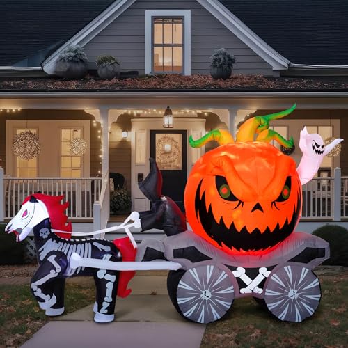 8 Ft Halloween Inflatable Pumpkin Carriage with LED Lights Outdoor Yard Decor