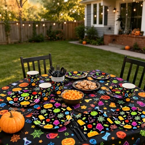 Halloween Party Supplies Set - Ghost & Pumpkin Paper Plates Napkins Cups Forks