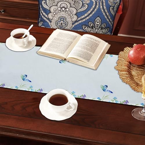 Spring Flowers Butterfly Table Runner - Farmhouse Burlap Summer Dining Linen 72 Inches