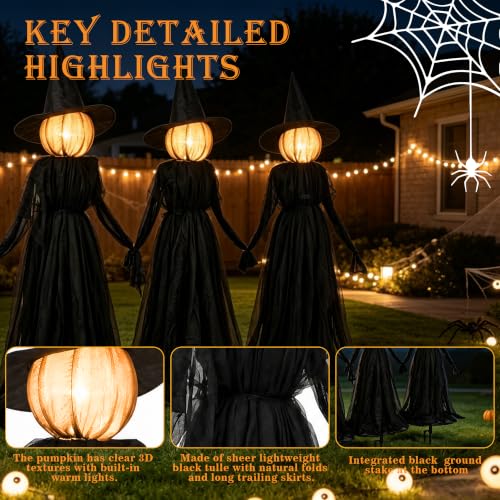 5 Ft Halloween Witch Decorations Set of 3 Light Up Holding Hands Outdoor Yard Garden Haunted House