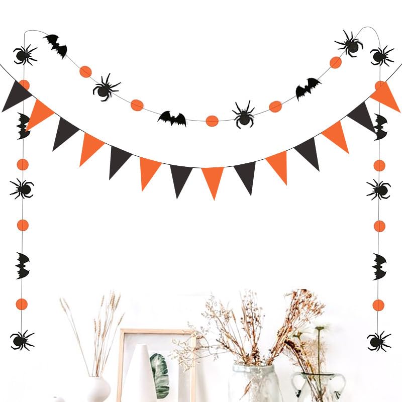 Halloween & Party Triangle Banner Flags 20ft Paper Garland Set - Orange & Black