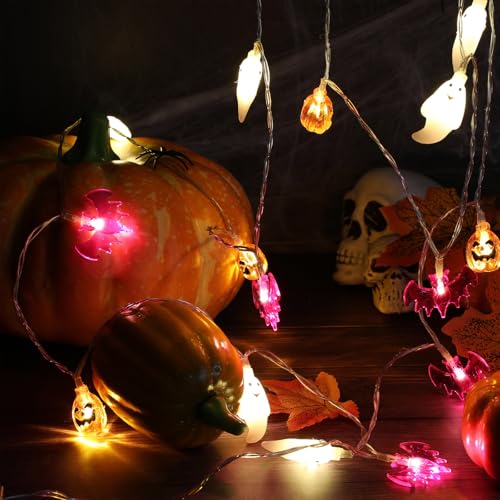 Retisee 10 ft Halloween String Lights - 3D Pumpkin Ghost Bat Battery Operated