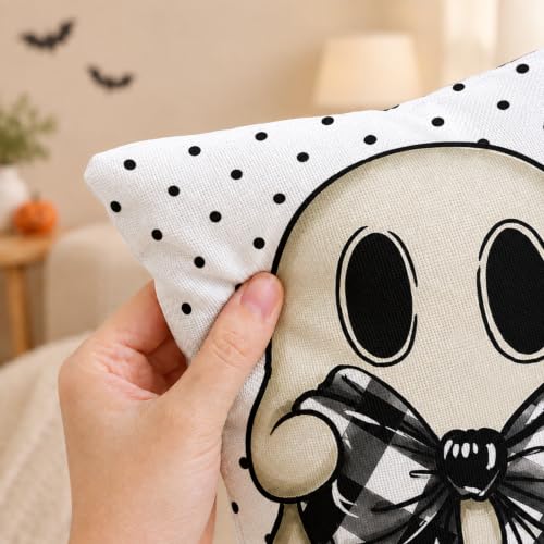 Halloween Pillow Covers 18x18 Set of 2 - Ghost & Pumpkin Farmhouse Decor - White / 18" x 18"