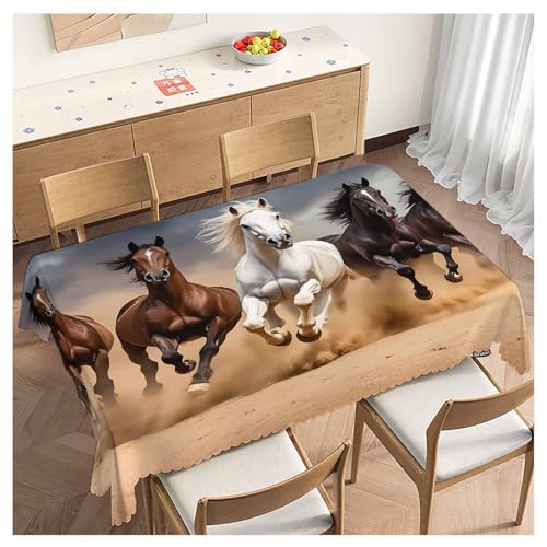 70x52 Inch Horse Herd Run Tablecloth - Animal Farm Decor, Washable Outdoor & Indoor