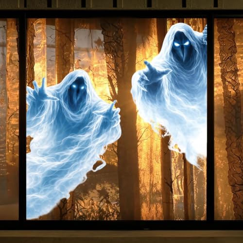 Large Halloween Ghost Window Clings - 2 Sheets Spooky Decals for Indoor Outdoor Home Office